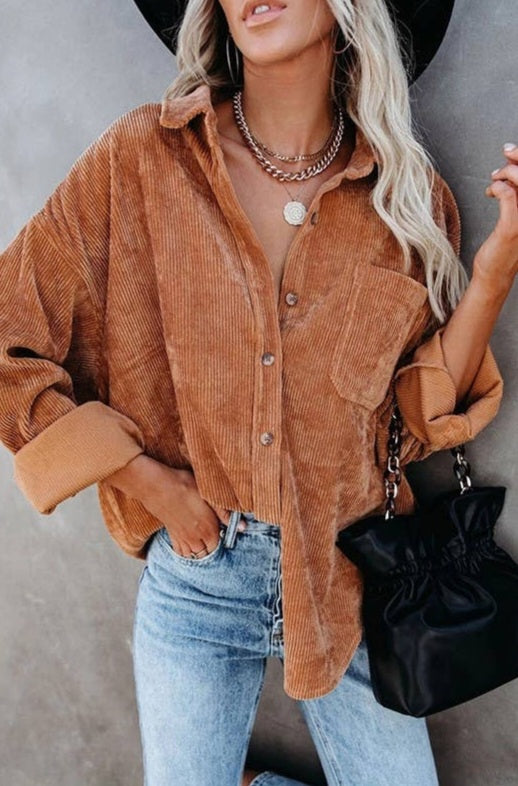 Solid Button Down Corduroy Top